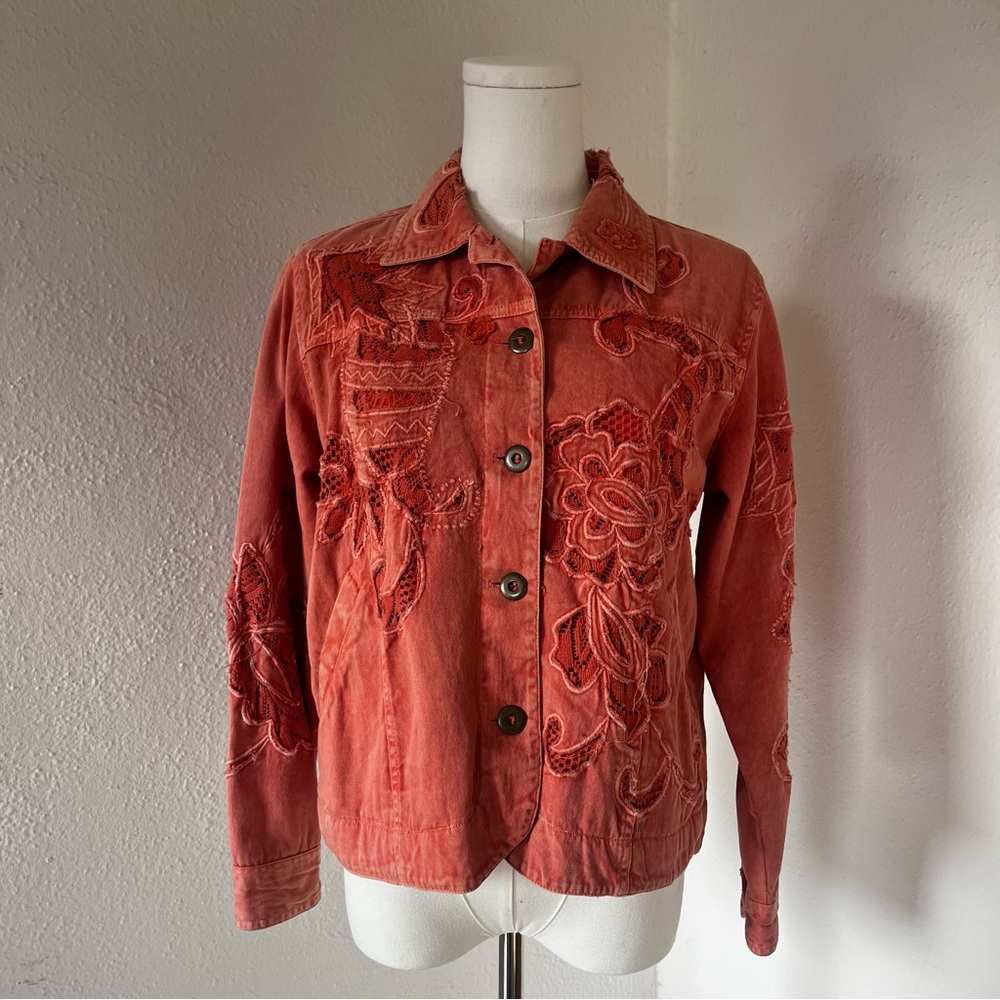 Coldwater Creek Salmon Pink Floral Lace Embroidered Jacket